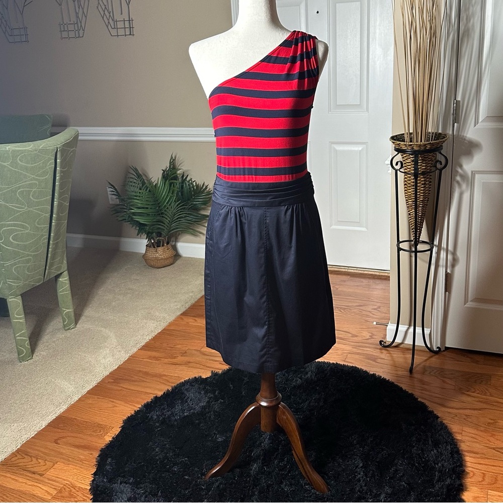 THE LIMITED Red & Navy Mixed Media One Shoulder Sheath Dress Size 8 NWOT
